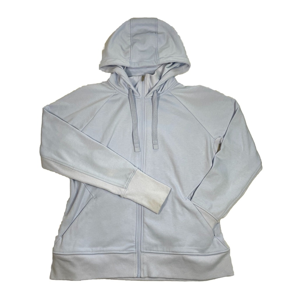 Athleta Triumph Full Zip Hoodie XL Blue Thumbholes Fleece Stretch High Neck